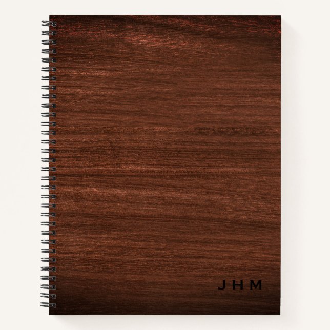 Professional Minimal Woodgrain Monogram Initials Notebook (Front)