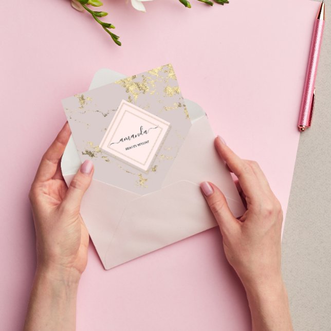 Professional Minimalism Frame Blush Gold Marble   Square Business Card (Creator Uploaded)