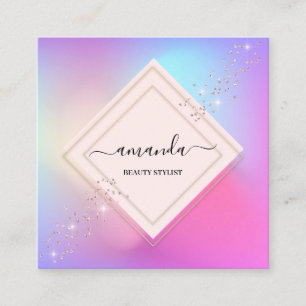 Professional Minimalism Frame Holographic Pink Square Business Card