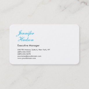 Professional minimalist azure blue calligraphy business card