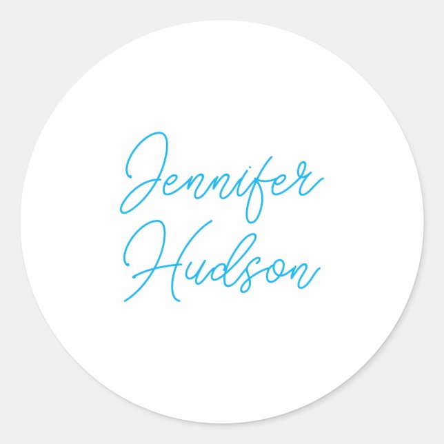 Professional minimalist azure blue calligraphy classic round sticker (Front)