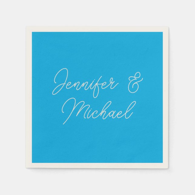 Professional minimalist azure blue calligraphy napkin (Front)