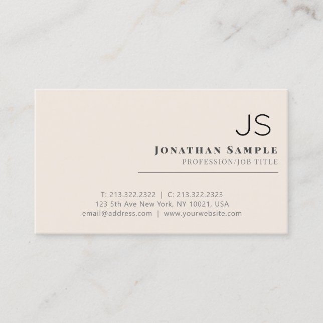 Professional Minimalist Beige Monogrammed Business Card (Front)