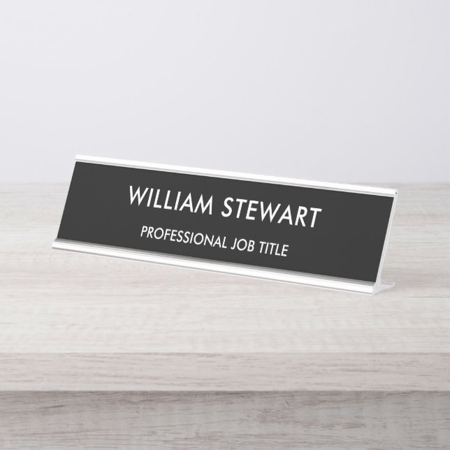 Professional Minimalist Black Employee Staff Desk Name Plate (Front)