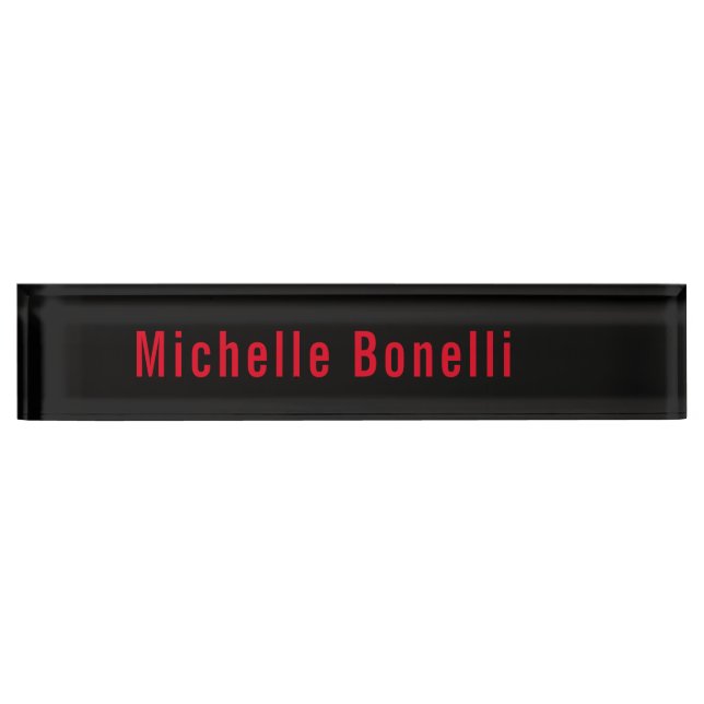 Professional Minimalist Black Red Modern Plain Nameplate (Front)