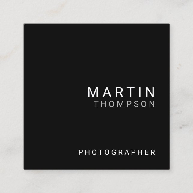 Professional Minimalist Black Square Business Card (Front)