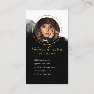 Professional Minimalist Black White Gold Photo  Business Card