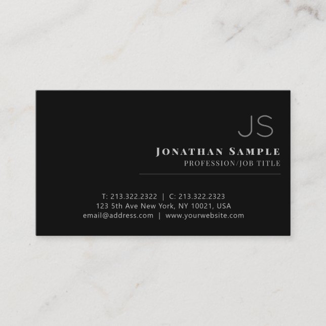 Professional Minimalist Black White Monogrammed Business Card (Front)