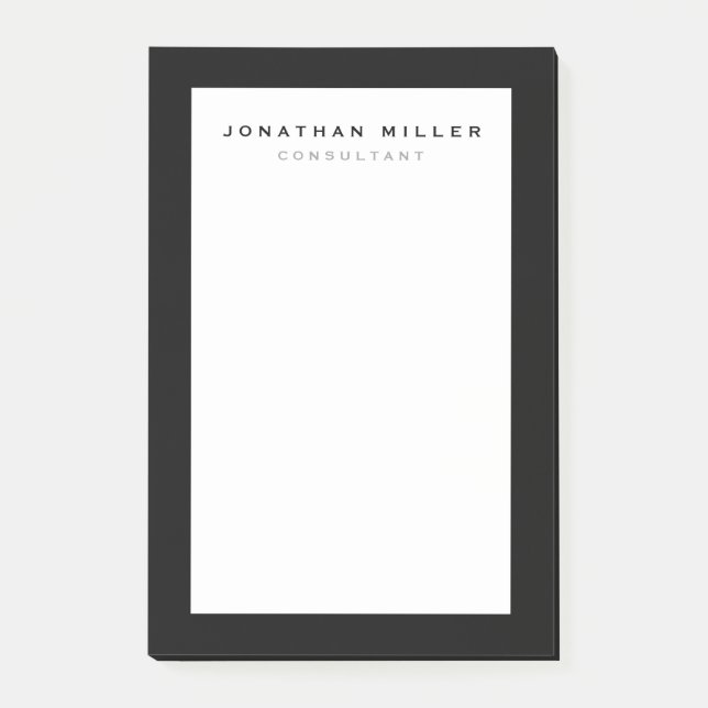 Professional Minimalist Black & White | Name Post-it Notes (Front)