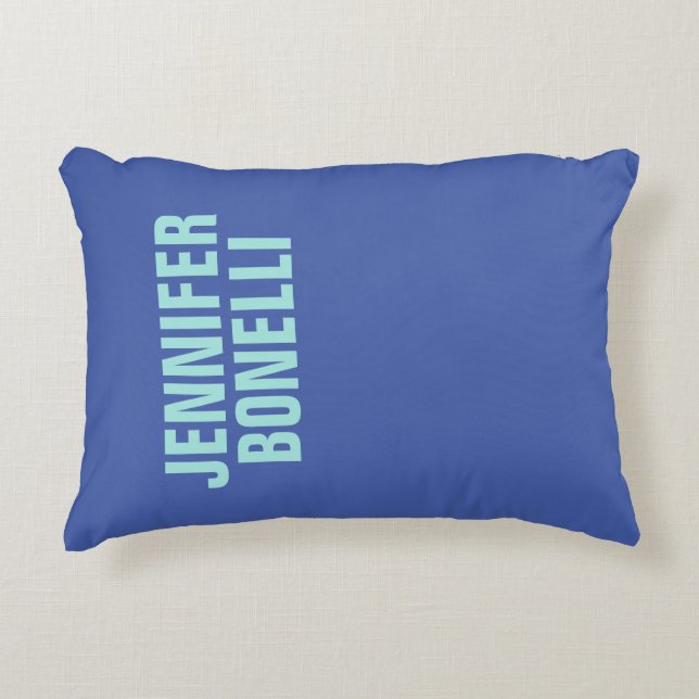 Professional minimalist bold blue name decorative cushion (Front)
