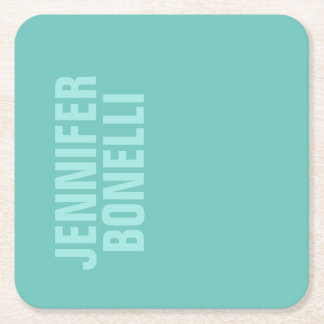Professional minimalist bold blue name square paper coaster
