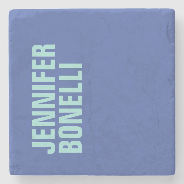 Professional minimalist bold blue name stone coaster (Front)
