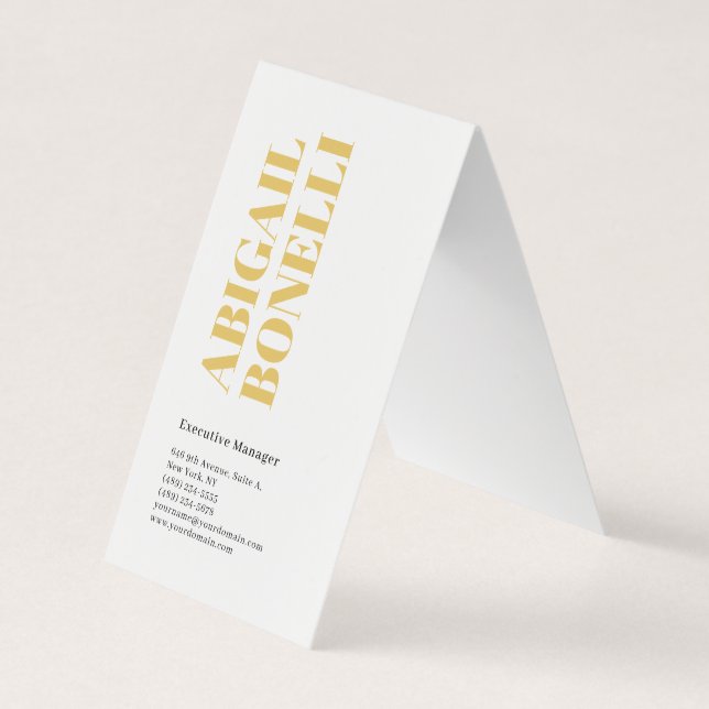 Professional minimalist bold modern gold & white business card (Front)