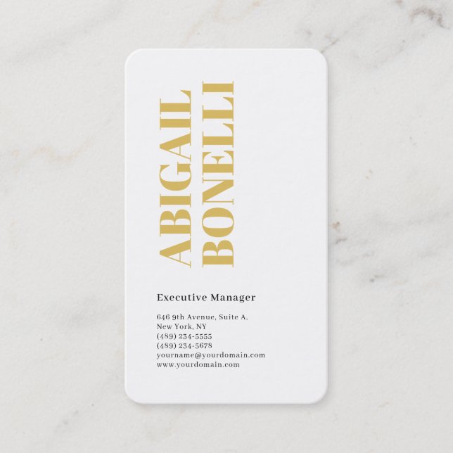 Professional minimalist bold modern gold & white business card (Front)