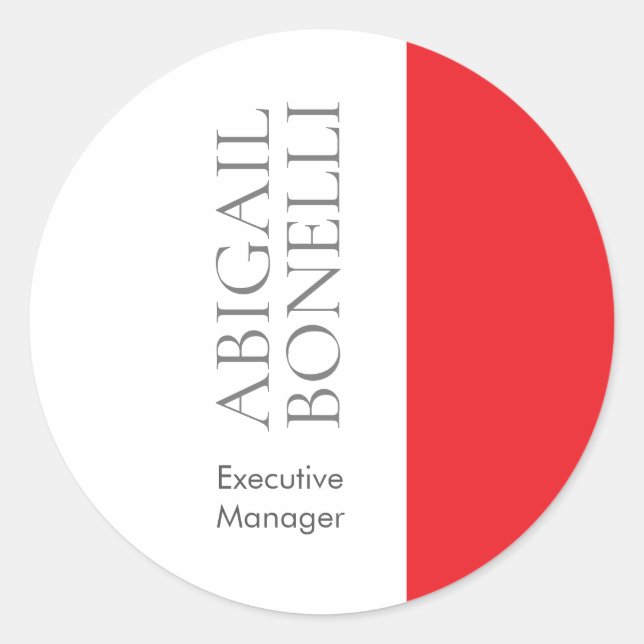 Professional minimalist bold modern grey red white classic round sticker (Front)