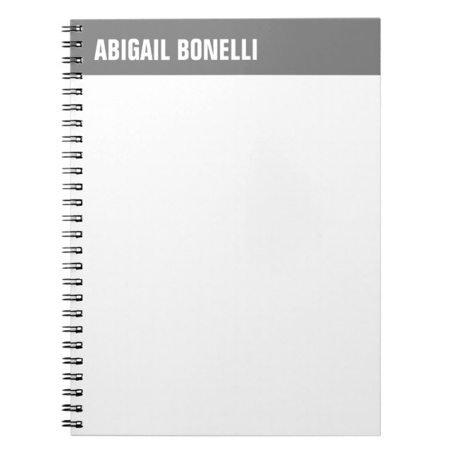 Professional minimalist bold name chic grey white notebook (Front)