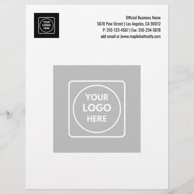 Professional Minimalist Business Watermark  Custom Letterhead (Front)