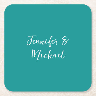 Professional minimalist calligraphy green blue square paper coaster
