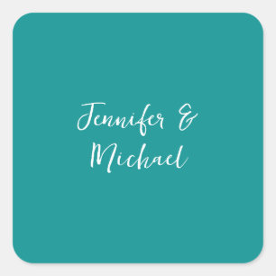 Professional minimalist calligraphy green blue square sticker