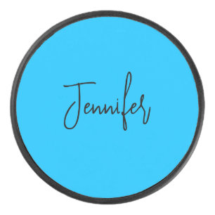 Professional minimalist calligraphy name sky blue hockey puck