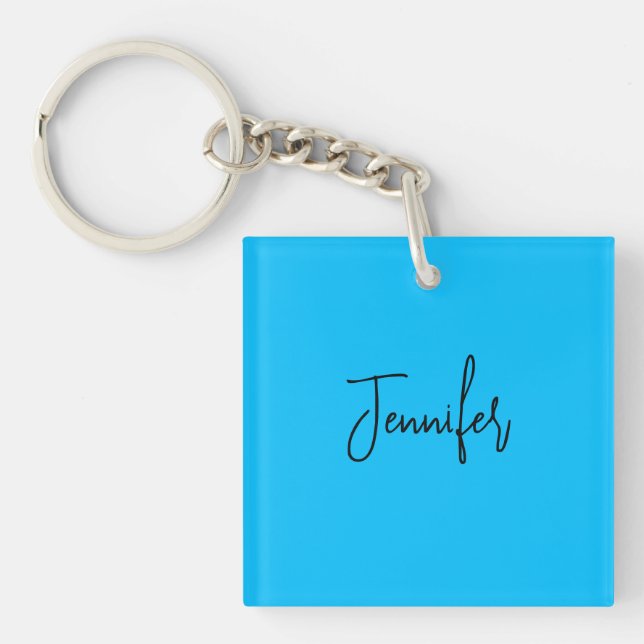 Professional minimalist calligraphy name sky blue key ring (Front)