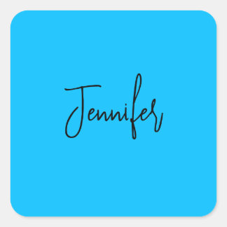 Professional minimalist calligraphy name sky blue square sticker
