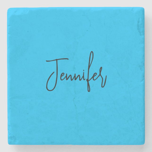 Professional minimalist calligraphy name sky blue stone coaster (Front)