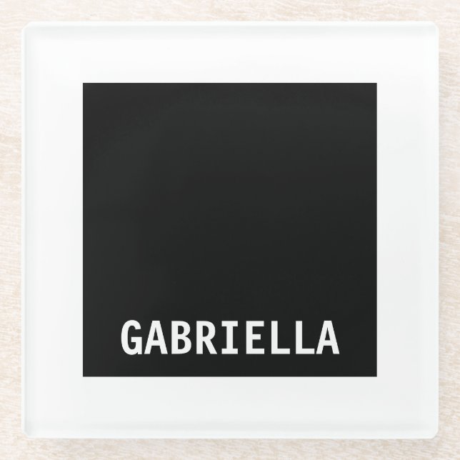 Professional minimalist custom name black white glass coaster (Front)