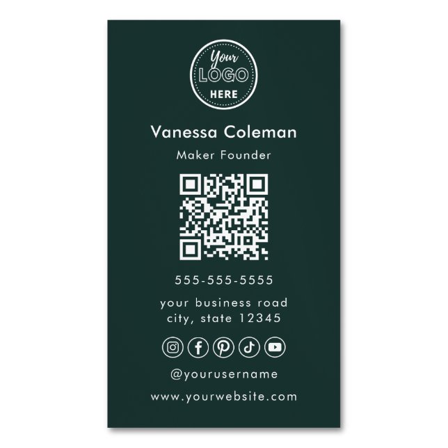 Professional Minimalist Dark Green Business Card (Front Vertical)