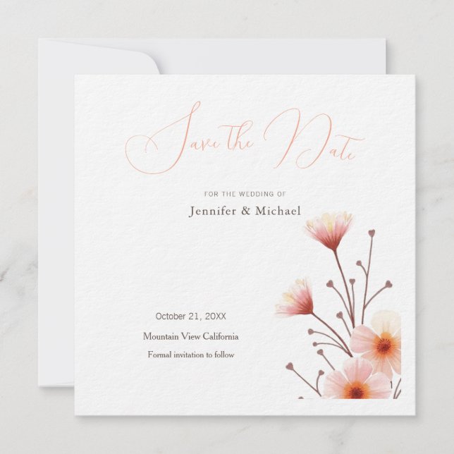 Professional Minimalist Floral  Save The Date (Front)