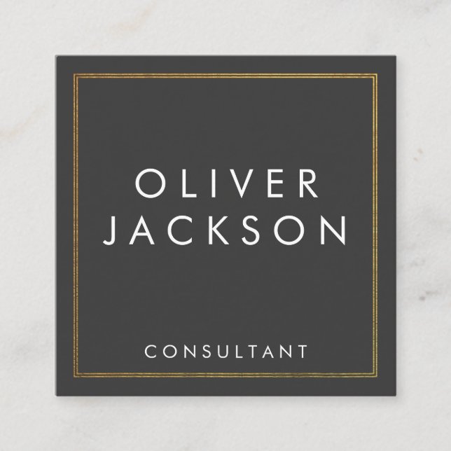 Professional Minimalist Gold Border Grey Square Business Card (Front)