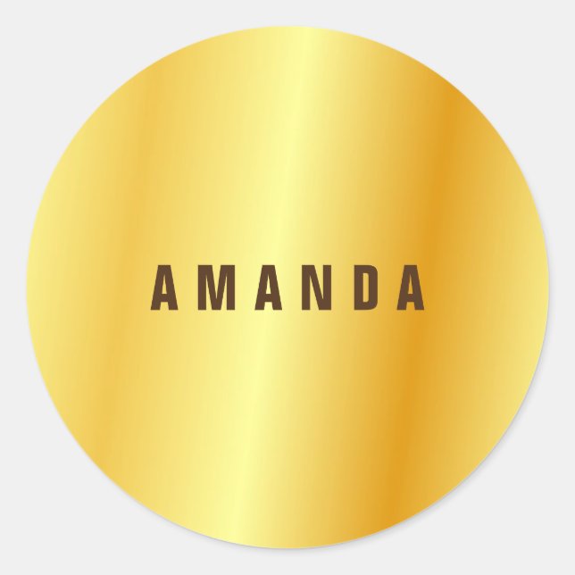 Professional minimalist gold colour add your name classic round sticker (Front)