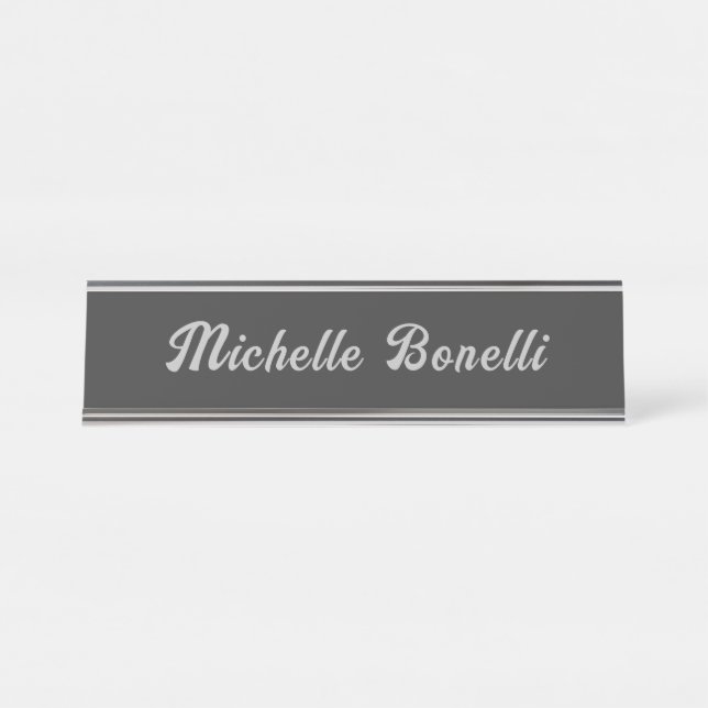 Professional Minimalist Grey Modern Calligraphy Desk Name Plate (Front)