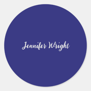 Professional minimalist handwriting blue classic round sticker