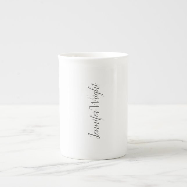 Professional minimalist handwriting grey white bone china mug (Front)