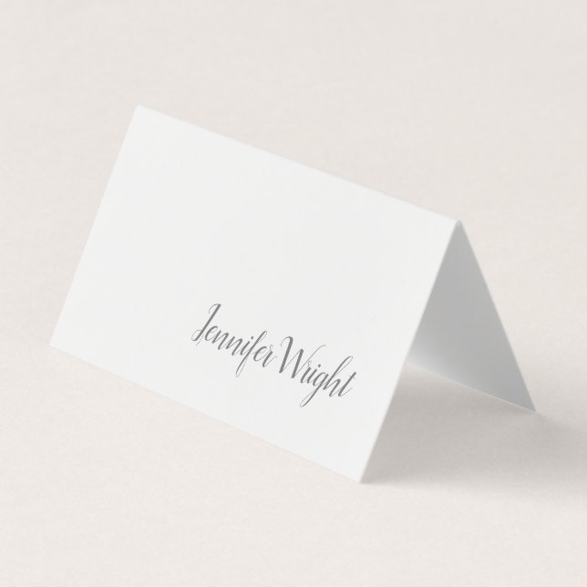 Professional minimalist handwriting grey white business card (Front)