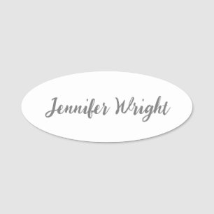 Professional minimalist handwriting grey white name tag