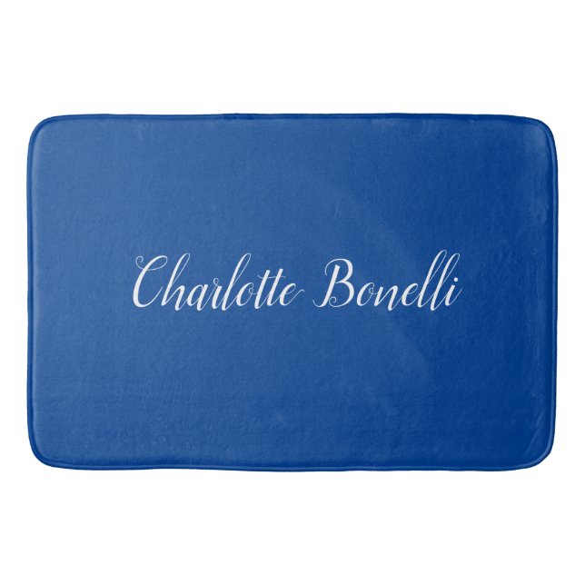 Professional Minimalist Handwriting Name Blue Bath Mat (Front)