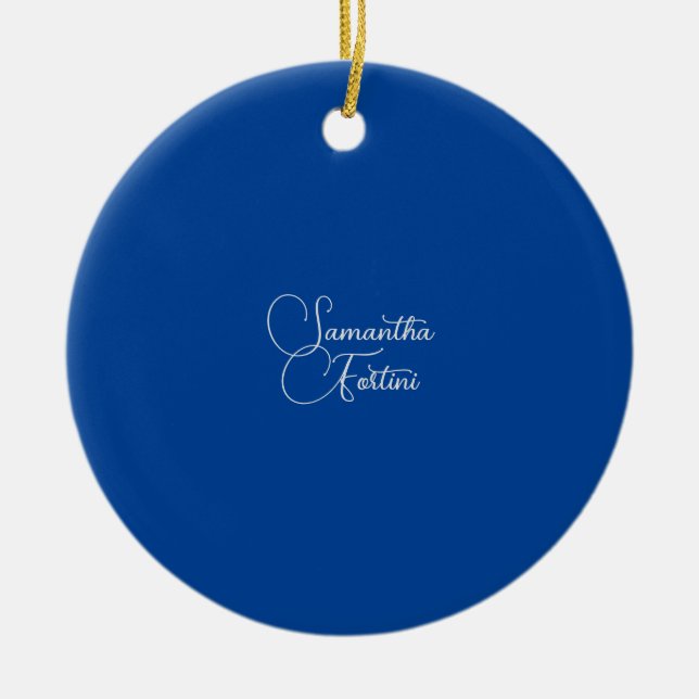 Professional minimalist handwriting name blue ceramic tree decoration (Front)