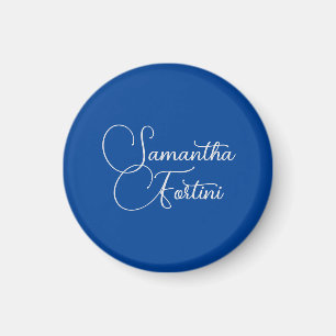 Professional minimalist handwriting name blue magnet