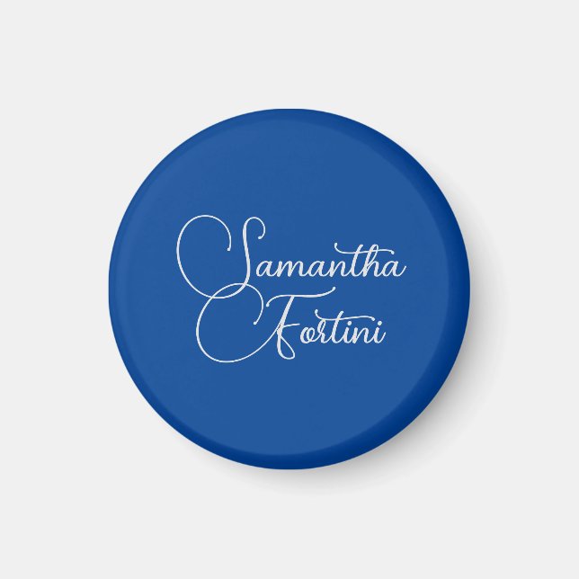 Professional minimalist handwriting name blue magnet (Front)