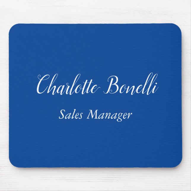 Professional Minimalist Handwriting Name Blue Mouse Mat (Front)