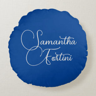Professional minimalist handwriting name blue round cushion