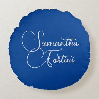 Professional minimalist handwriting name blue round cushion
