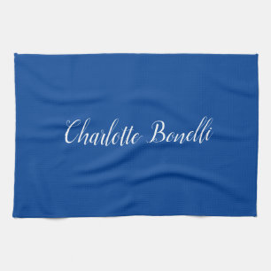 Professional Minimalist Handwriting Name Blue Tea Towel