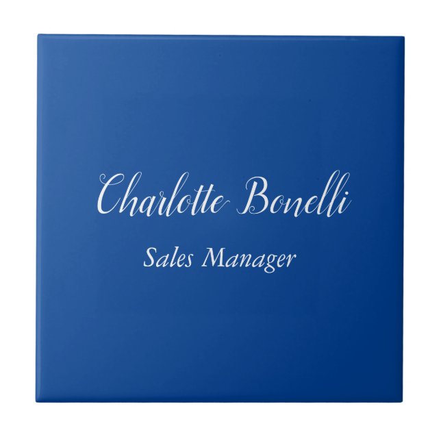 Professional Minimalist Handwriting Name Blue Tile (Front)
