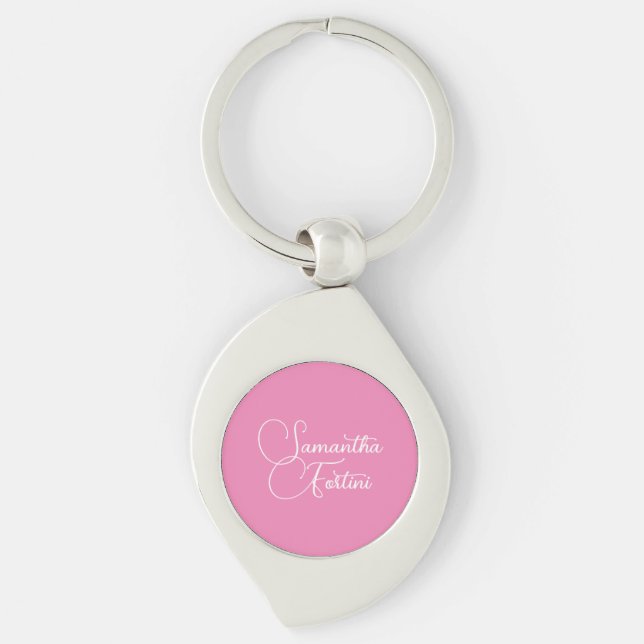Professional minimalist handwriting name pink key ring (Front)