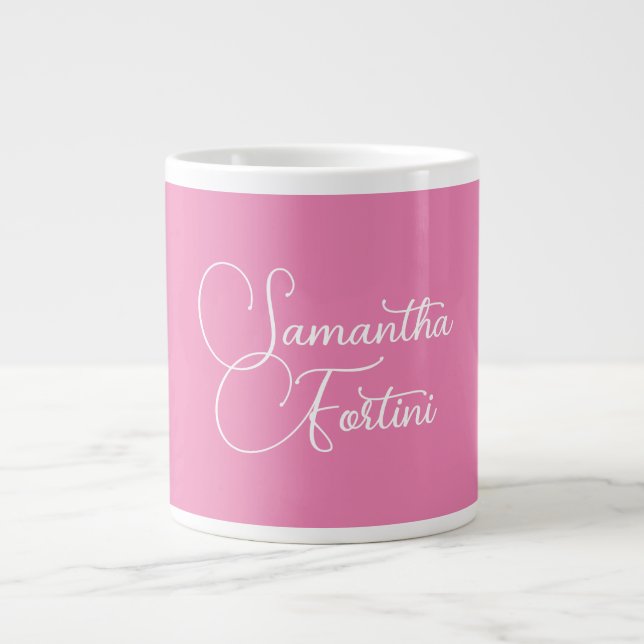 Professional minimalist handwriting name pink large coffee mug (Front)