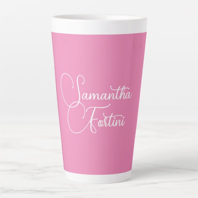 Professional minimalist handwriting name pink latte mug (Front)