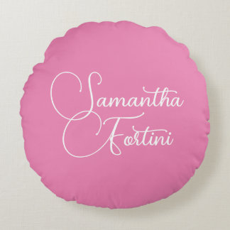 Professional minimalist handwriting name pink round cushion